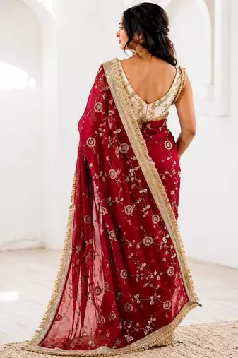 Women's satin silk saree with elegant lace border party wear designer saree