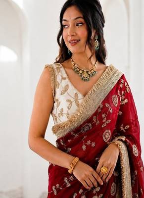 Women's satin silk saree with elegant lace border party wear designer saree 4