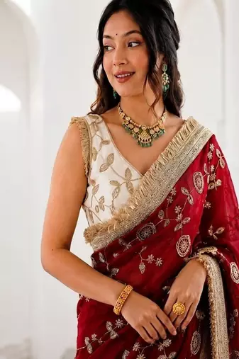 Women's satin silk saree with elegant lace border party wear designer saree