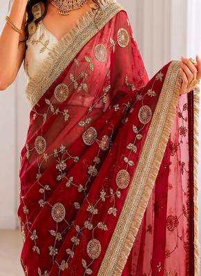 Women's satin silk saree with elegant lace border party wear designer saree 5