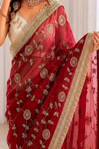 Women's satin silk saree with elegant lace border party wear designer saree