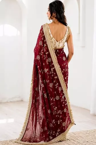 Women's satin silk saree with elegant lace border party wear designer saree