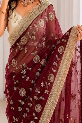 Women's satin silk saree with elegant lace border party wear designer saree
