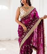 Women's satin silk saree with elegant lace border party wear designer saree