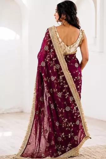 Women's satin silk saree with elegant lace border party wear designer saree