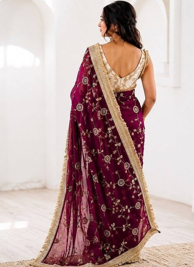 Women's satin silk saree with elegant lace border party wear designer saree