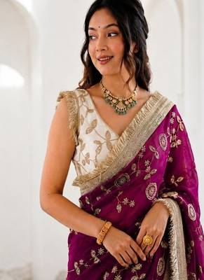 Women's satin silk saree with elegant lace border party wear designer saree 4