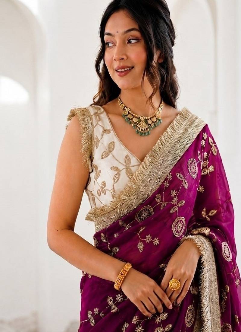 Women's satin silk saree with elegant lace border party wear designer saree