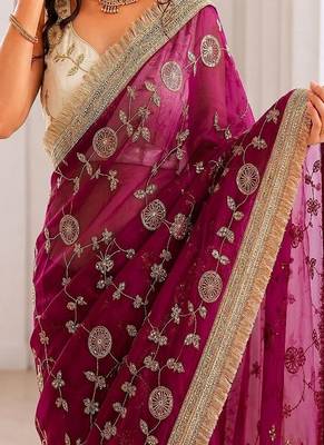 Women's satin silk saree with elegant lace border party wear designer saree 5