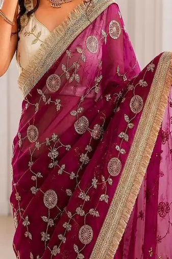Women's satin silk saree with elegant lace border party wear designer saree