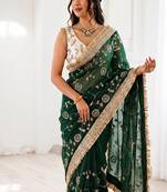 Women's satin silk saree with elegant lace border party wear designer saree