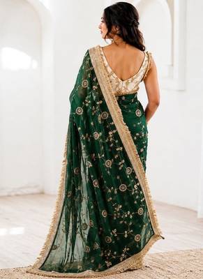 Women's satin silk saree with elegant lace border party wear designer saree 2