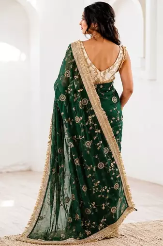Women's satin silk saree with elegant lace border party wear designer saree