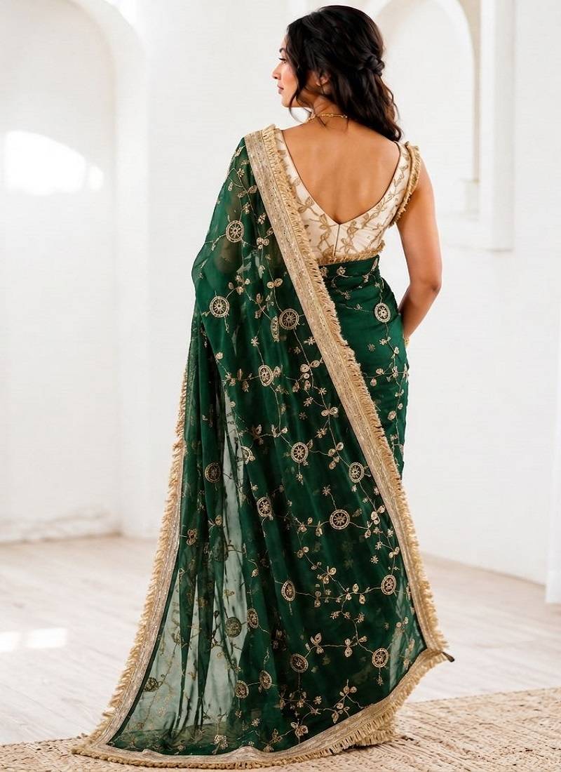Women's satin silk saree with elegant lace border party wear designer saree