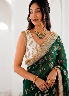 Women's satin silk saree with elegant lace border party wear designer saree 4