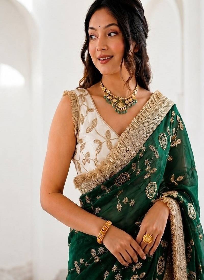 Women's satin silk saree with elegant lace border party wear designer saree