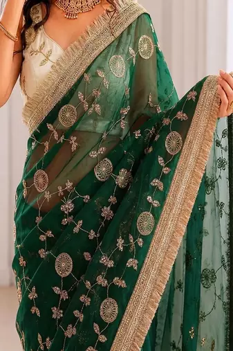 Women's satin silk saree with elegant lace border party wear designer saree