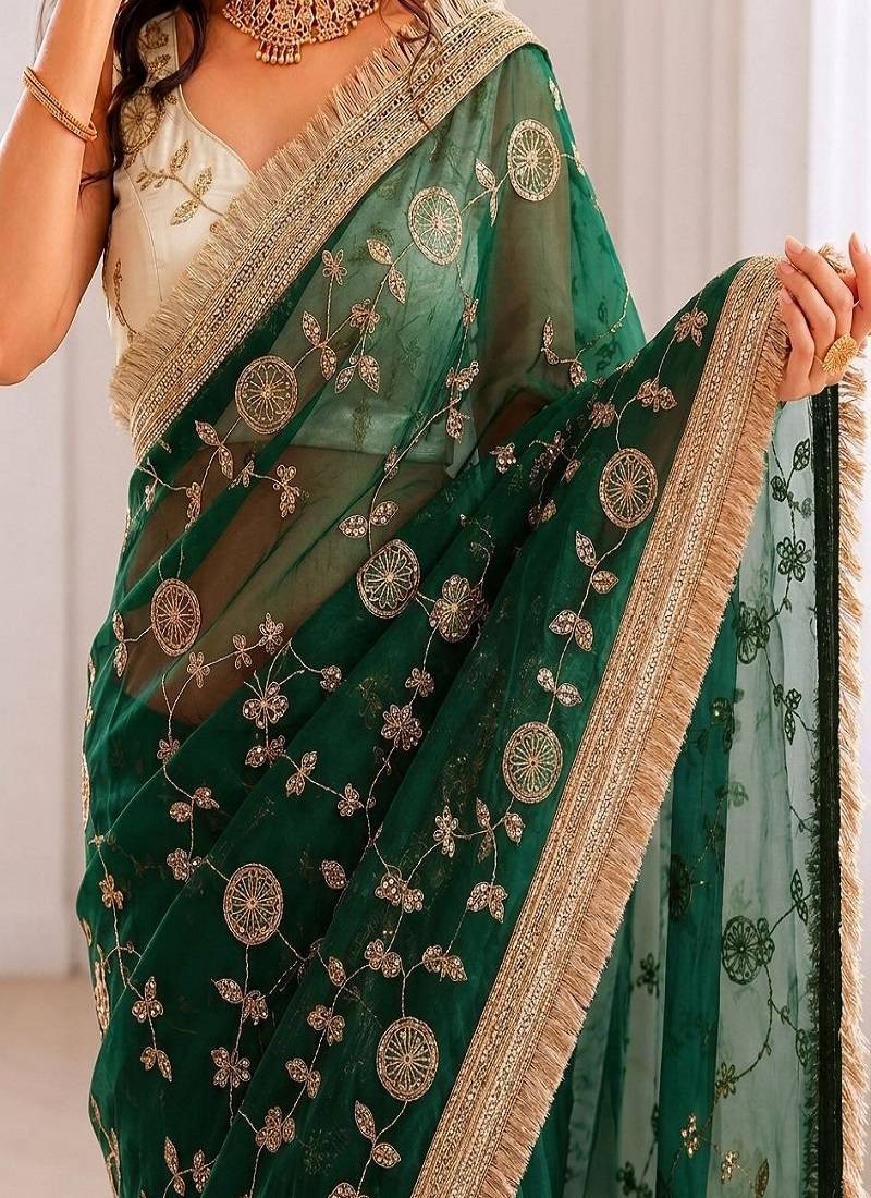 Women's satin silk saree with elegant lace border party wear designer saree