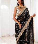 Women's satin silk saree with elegant lace border party wear designer saree