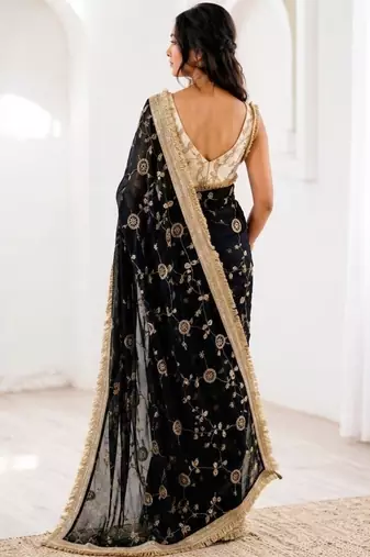 Women's satin silk saree with elegant lace border party wear designer saree