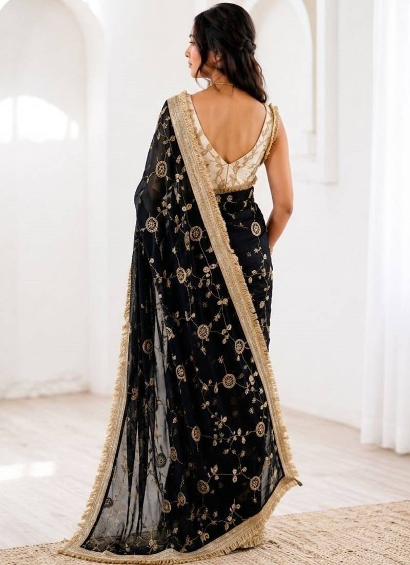 Women's satin silk saree with elegant lace border party wear designer saree