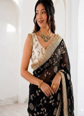 Women's satin silk saree with elegant lace border party wear designer saree 4