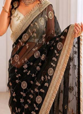 Women's satin silk saree with elegant lace border party wear designer saree 5