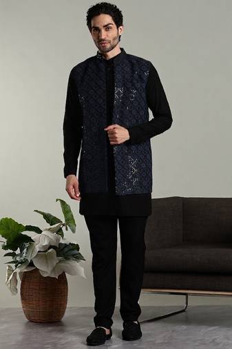 Men's stylish indo-western rayon coat kurta set