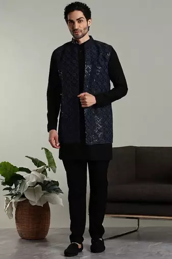 Men's stylish indo-western rayon coat kurta set