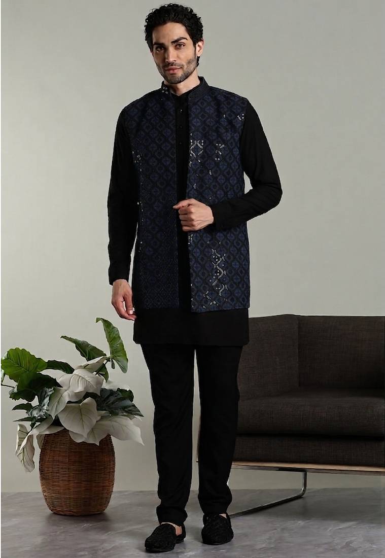 Men's stylish indo-western rayon coat kurta set
