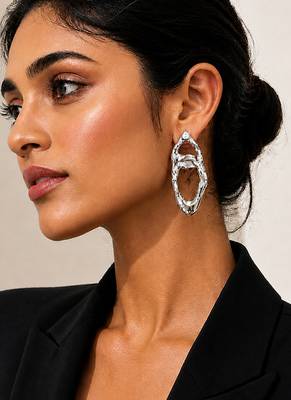 Silver plated organic loop hoop earrings 1
