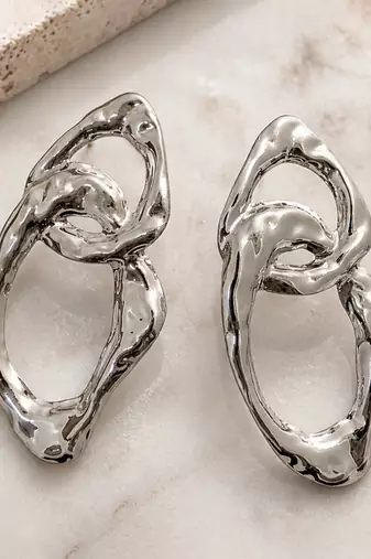 Silver plated organic loop hoop earrings