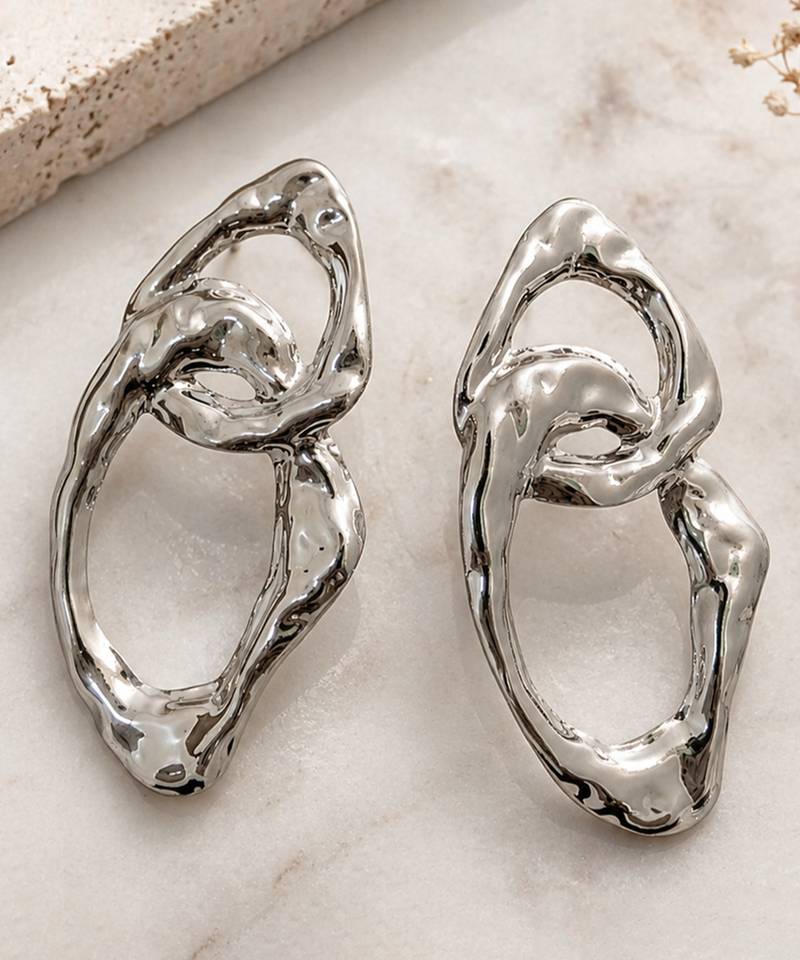 Silver plated organic loop hoop earrings