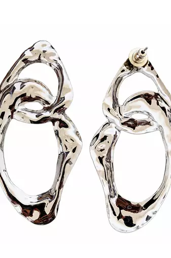 Silver plated organic loop hoop earrings