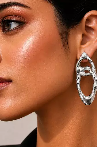 Silver plated organic loop hoop earrings