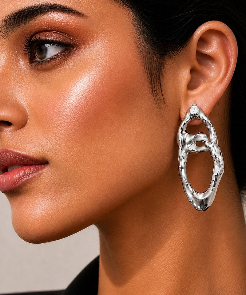 Silver plated organic loop hoop earrings