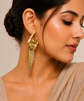 Gold plated orchid flower tassel chain earrings 1