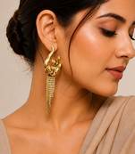 Gold plated orchid flower tassel chain earrings