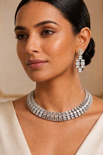Silver studded collar necklace set