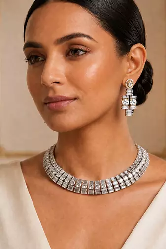 Silver studded collar necklace set