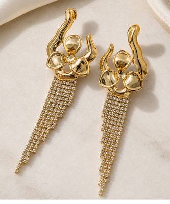 Gold plated orchid flower tassel chain earrings 3