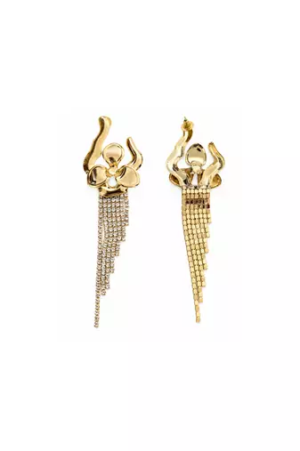 Gold plated orchid flower tassel chain earrings