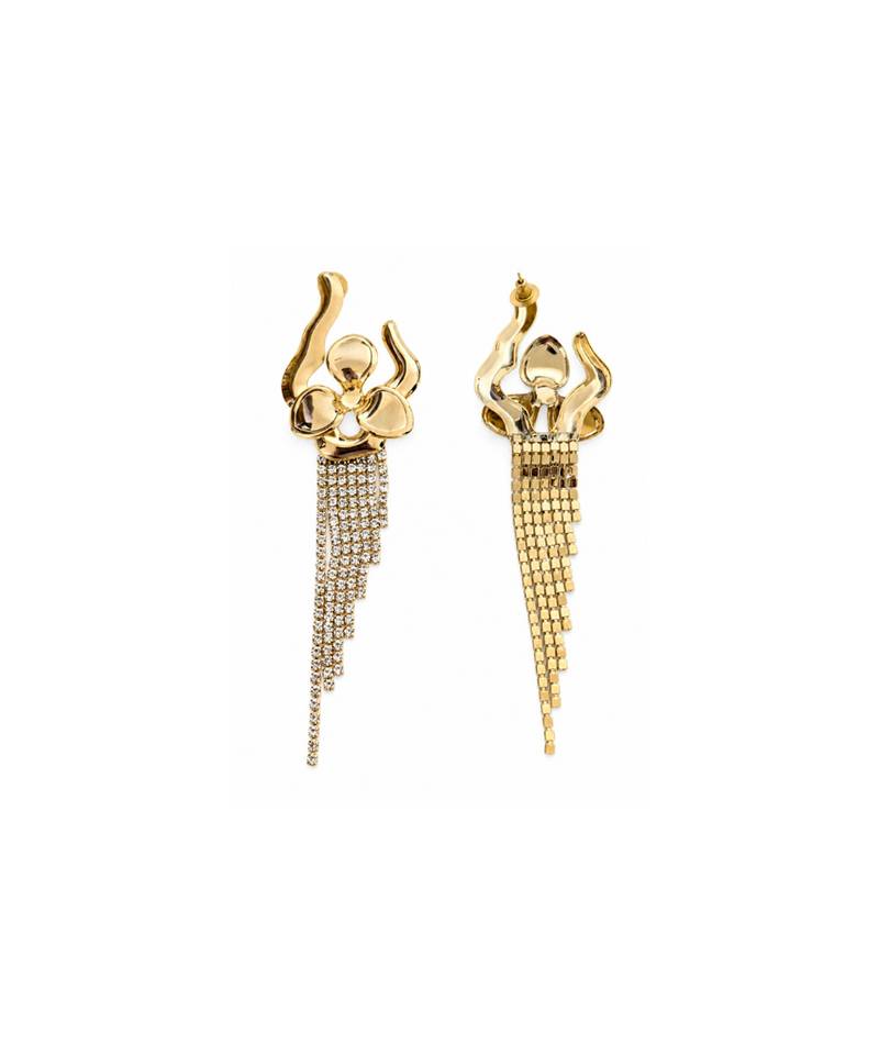 Gold plated orchid flower tassel chain earrings