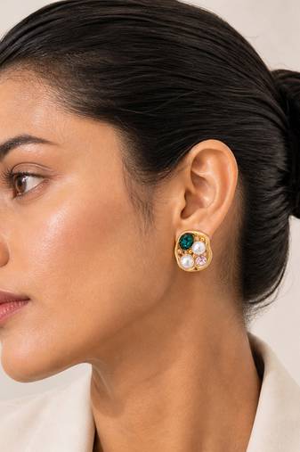 Gold plated multicolor stud earrings