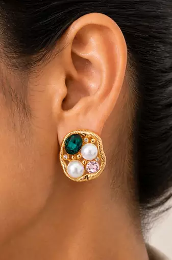 Gold plated multicolor stud earrings