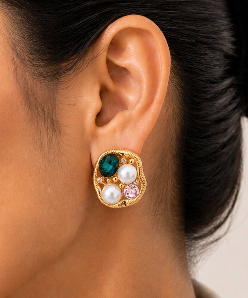 Gold plated multicolor stud earrings