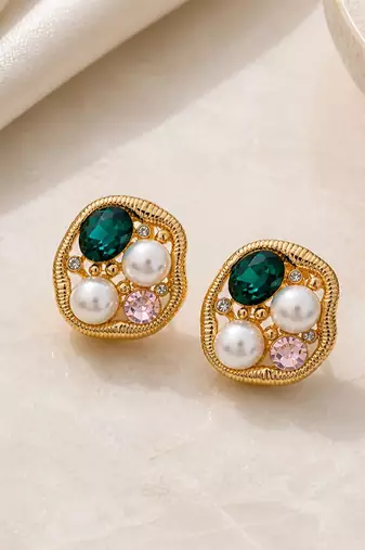 Gold plated multicolor stud earrings