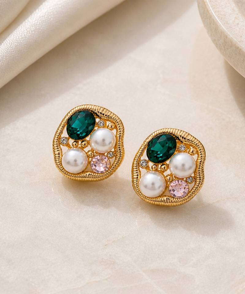 Gold plated multicolor stud earrings