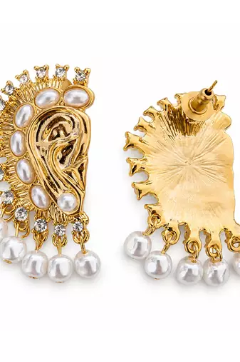 Gold plated pearl cuff earrings