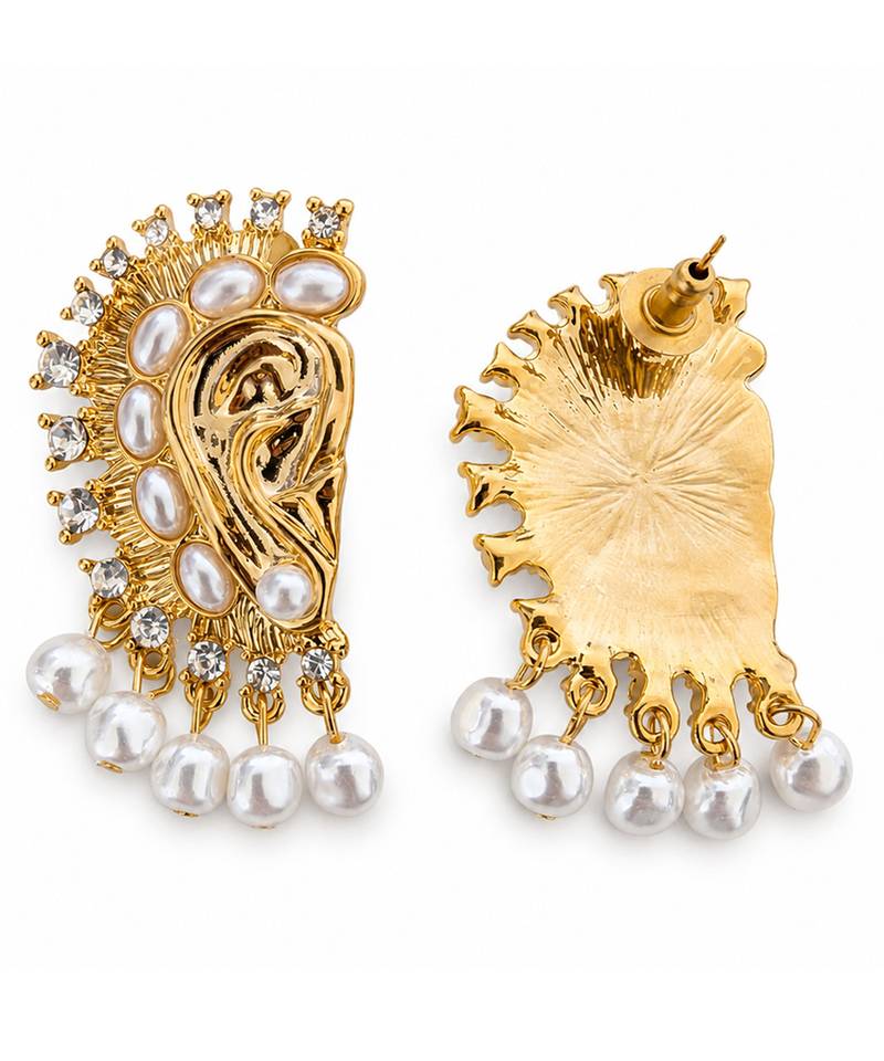 Gold plated pearl cuff earrings